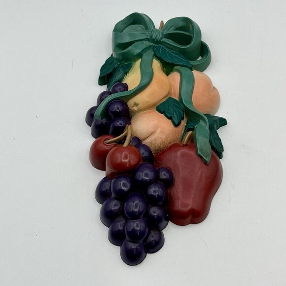 Set 2 VTG 1995 Home Interiors Burwood Mixed Fruit Wall Hanging Decoration 9"x4" - Picture 3 of 8